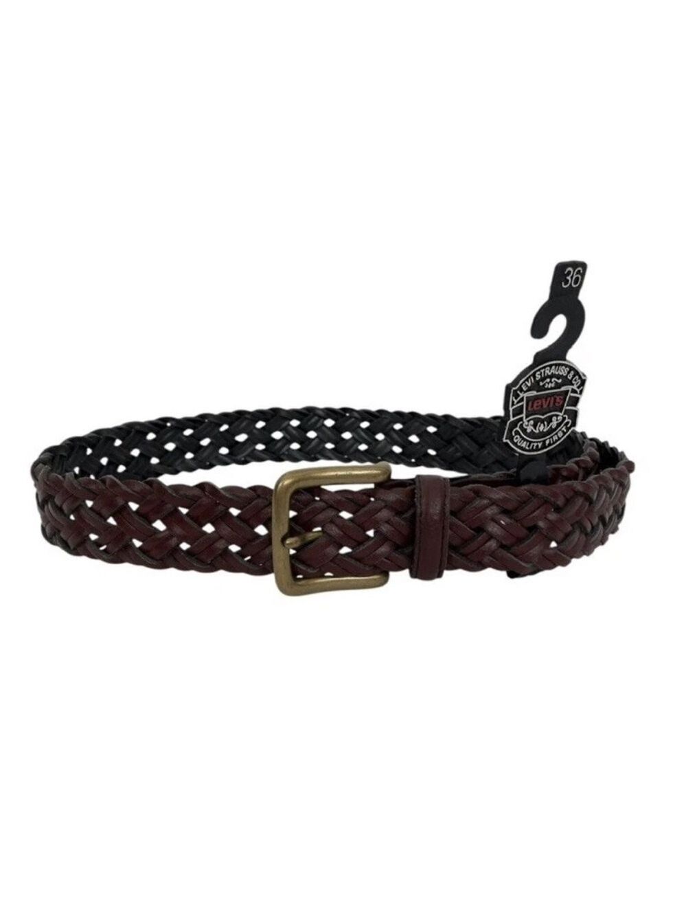 Vintage Levi’s Braided Leather Belt Two Tone Black Brown Brass Buckle Size 36